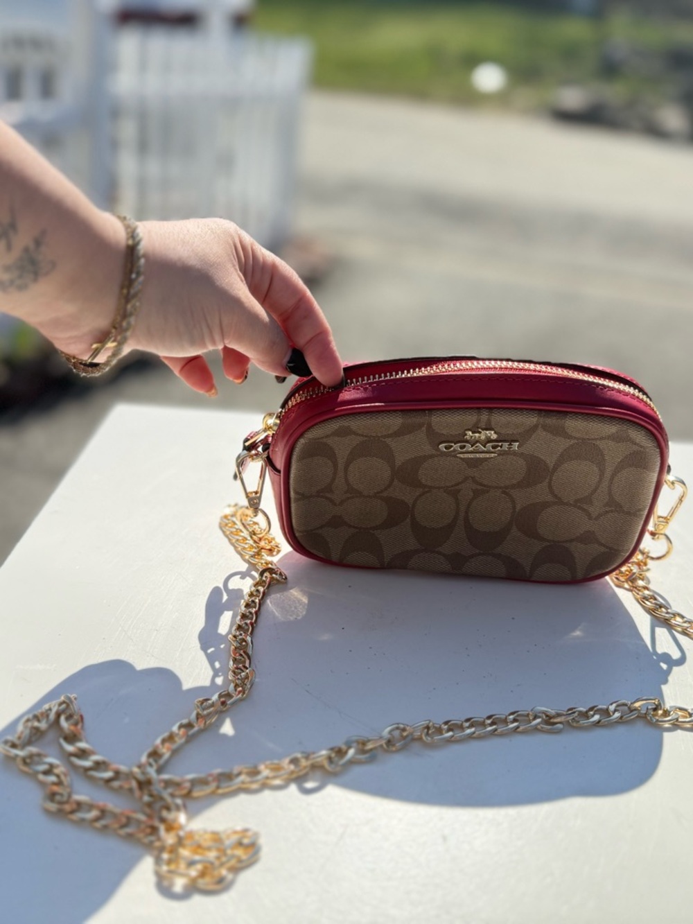 Coach Signature Canvas Crossbody Belt bag in Brown and Red - Picture 10 of 10